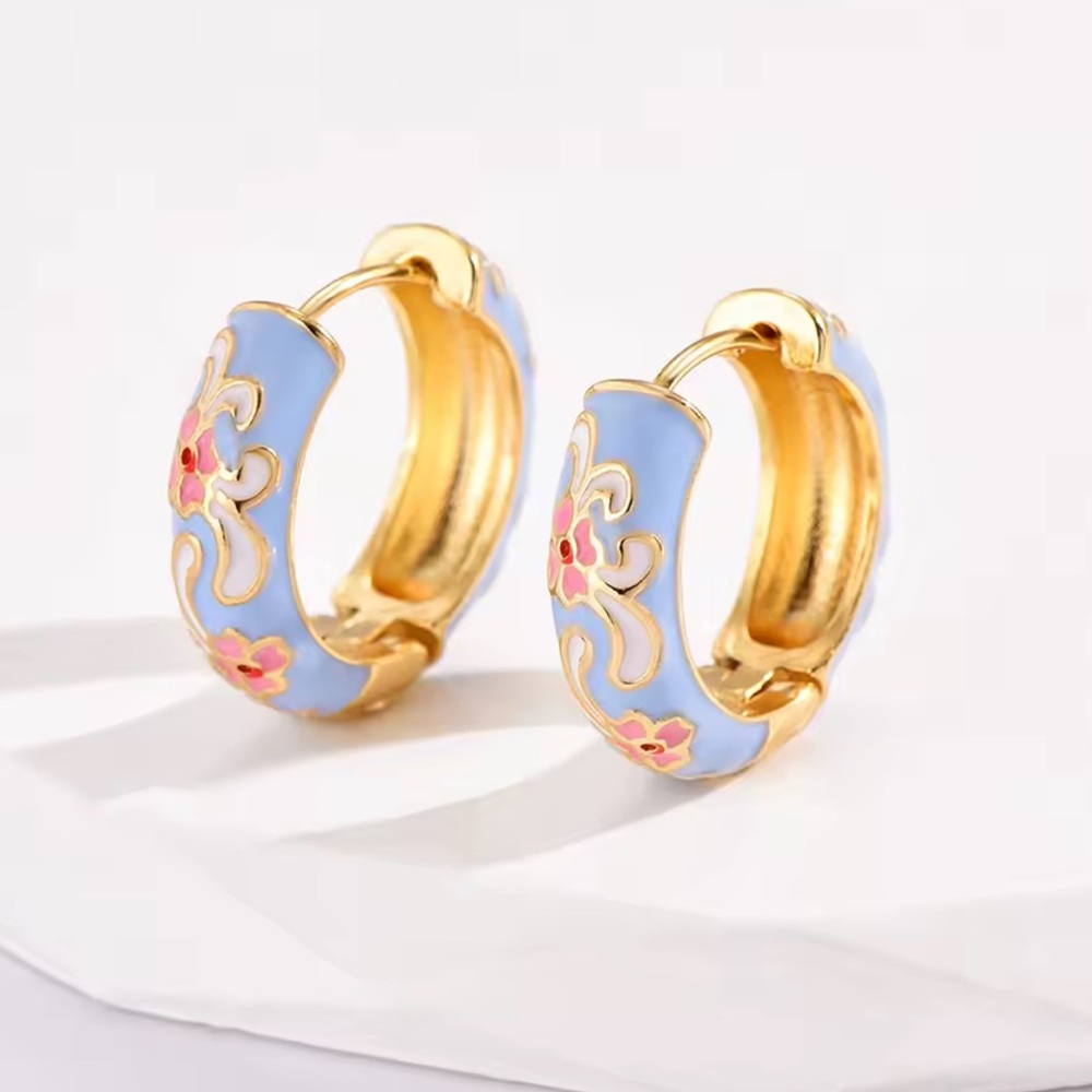 Anthropologie Gold and Blue Floral Earrings